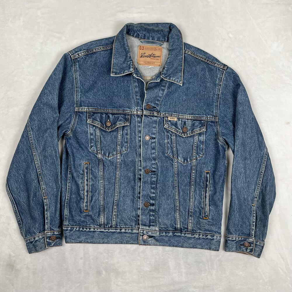 Vintage Levi Strauss Signature Jacket Mens Large Blue Denim Button Front Trucker